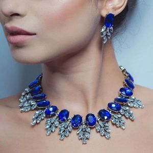 Royal blue glass crystal necklace set for women